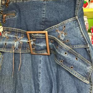 Vintage y2k Starwear Jeans lace up denim belt denim jean zipper maxi skirt